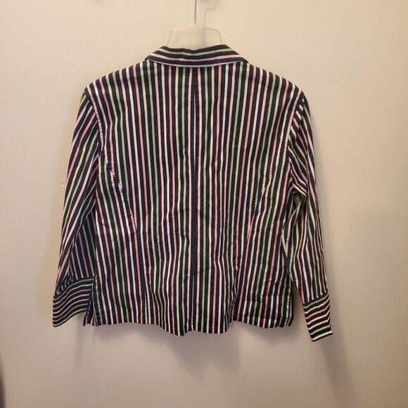 Women's Jones NY Sig Top, Size 10, Button, Black Multi color stripe, Ex Con! - Picture 3 of 3